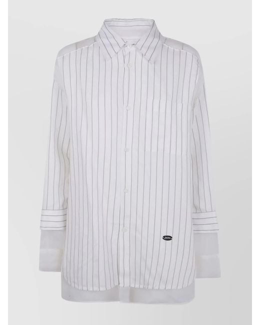 Jean Paul Gaultier Women's White Striped Long Sleeve Sheer Shirt