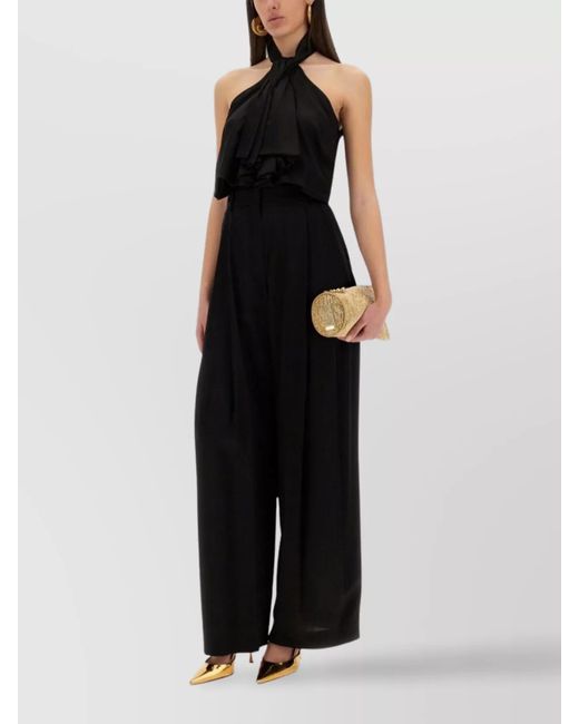 Nina Ricci Black Silk Wide-Leg Pleated Trousers