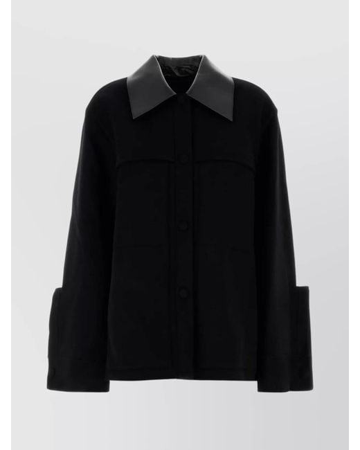 Jil Sander Black Wool Jacket With Contrast Collar And Front Pockets