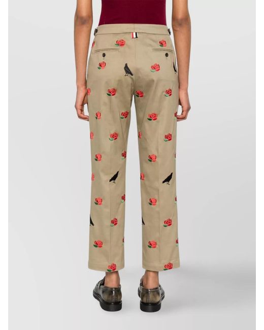 Thom Browne Natural Cotton Embroidered Mid-Rise Tapered Cropped Trousers
