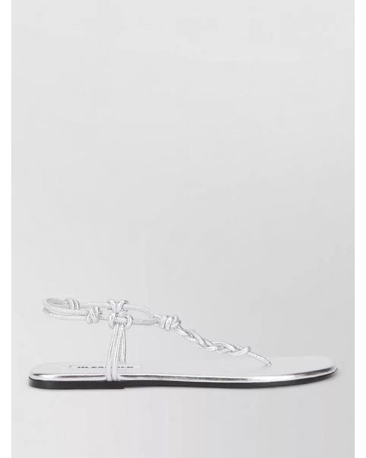 Jil Sander White Metallic Leather Flat Sole Slide Sandals