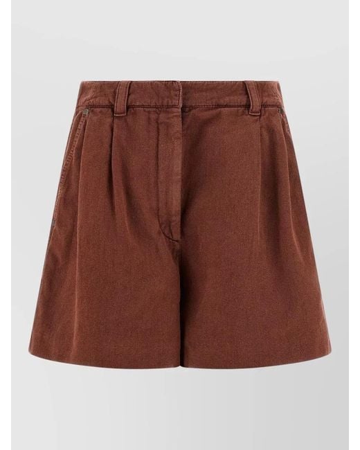 Brunello Cucinelli Brown Baggy Shorts Belt Loops Back Pockets Pleats