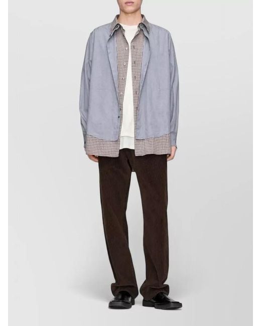 Maison Margiela Gray Layered Check Shirt Regular Fit Band Collar for men
