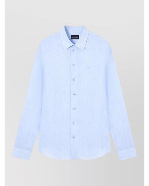 Emporio Armani Blue Cotton Shirt Long Sleeves Buttoned Cuffs Collar for men