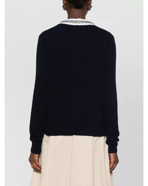 Prada Blue Knit Cardigan Embellished Collar Long Sleeves