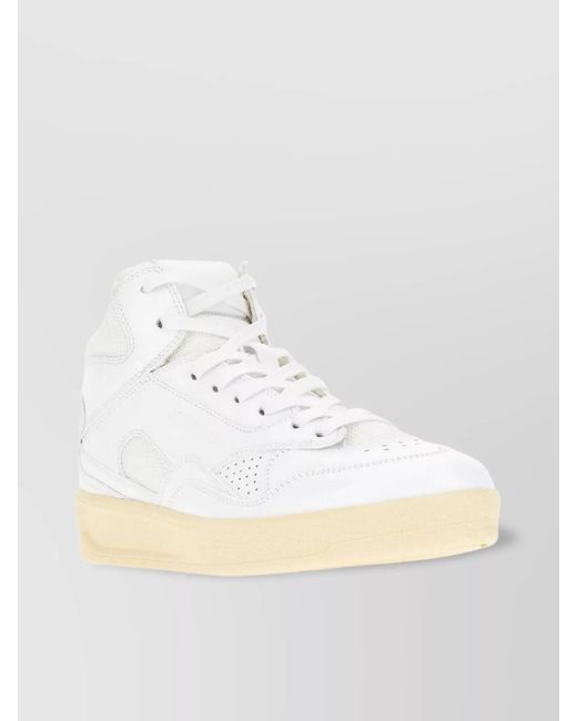 Jil Sander Natural Leather Mesh High-Top Sneakers
