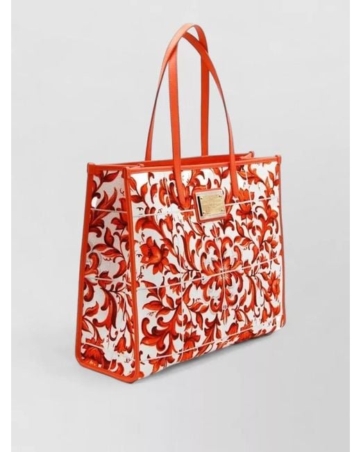 Dolce & Gabbana Red Maiolica Print Canvas Tote Bag