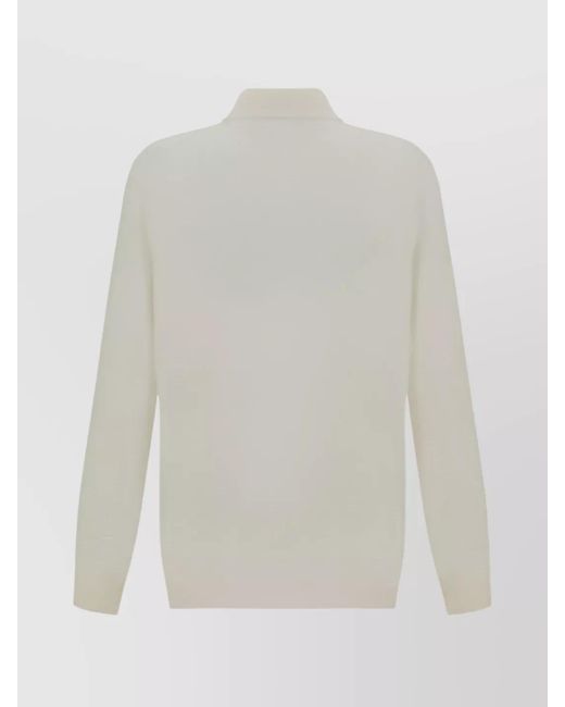 Brunello Cucinelli White Cashmere Ribbed Half-Zip High-Collar Sweater for men
