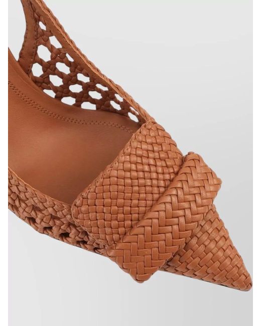 Sergio Rossi Brown Leather Slingback Pumps Pointed Toe Braid