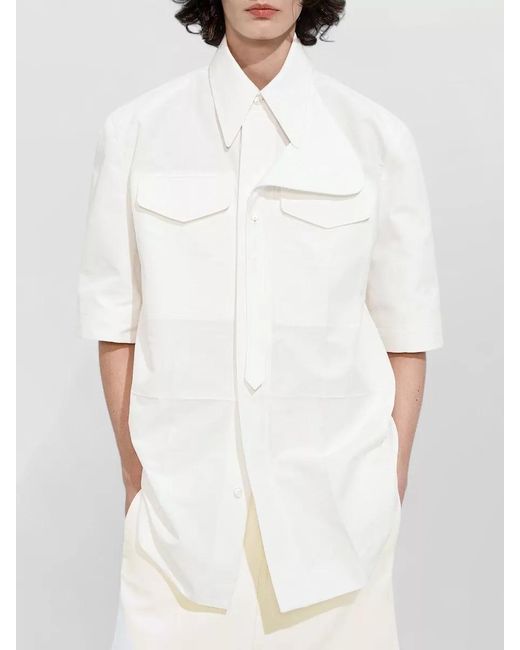 Bottega Veneta White Cotton Shirt Short Sleeves Relaxed Cut