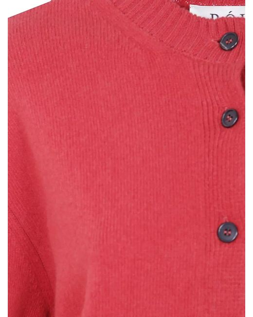 Rohe Red Crew Neck Cardigan Long Sleeve Design