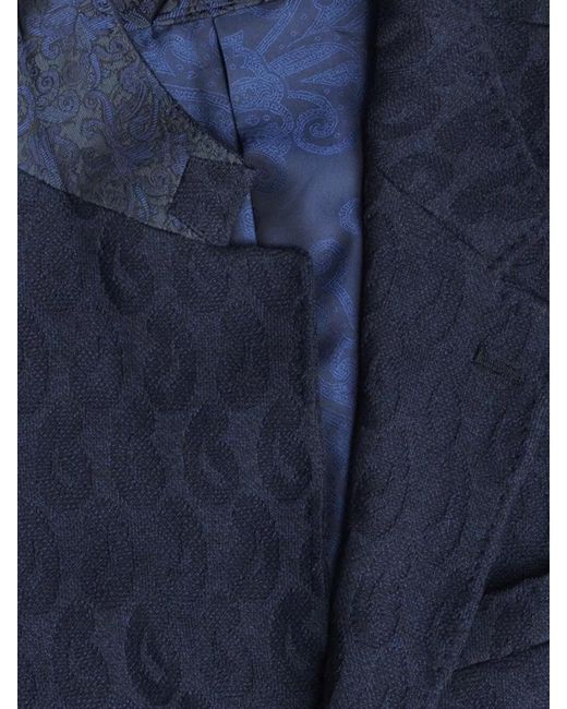 Etro Blue Paisley Print Blazer for men