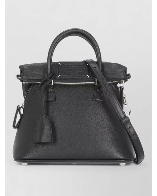 Maison Margiela Black 5Ac Shearling-Trim Leather Tote Bag