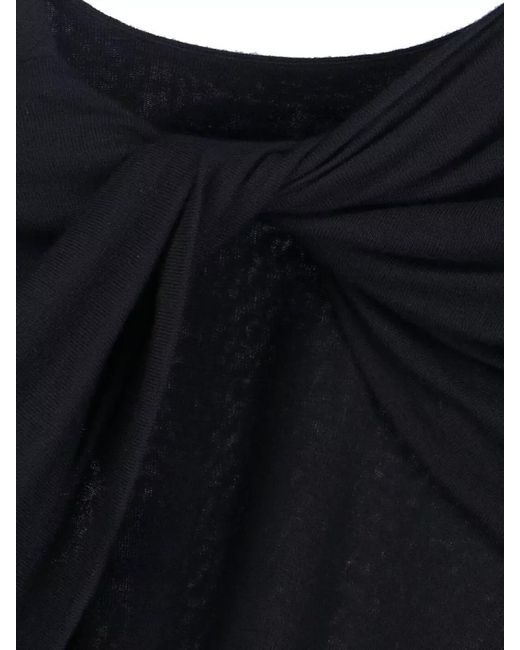 Saint Laurent Blue Crew Neck Dress Knotted Detail Maxi