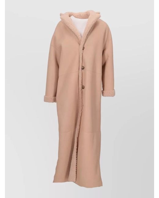 LA ROSE Pink Hooded Reversible Long Shearling Coat