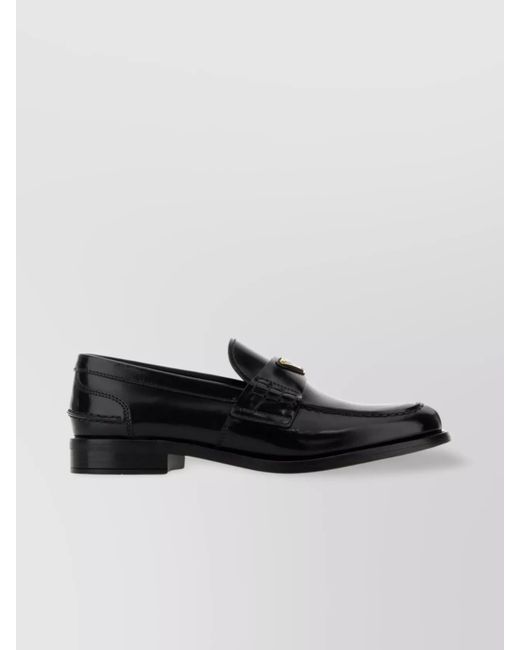 Prada Black Leather Loafers With Decorative Buckle And Round Toe