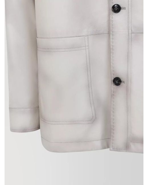 Kiton White Lamb Leather Jacket for men