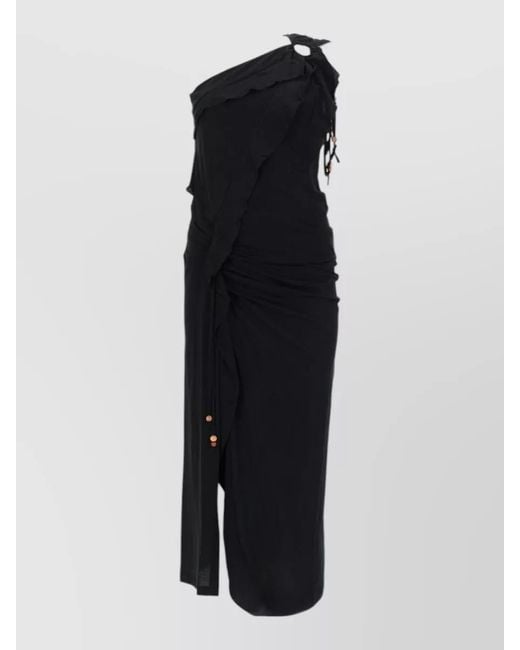 Isabel Marant Blue One Shoulder Midi Dress Drape Ruffle Buttons