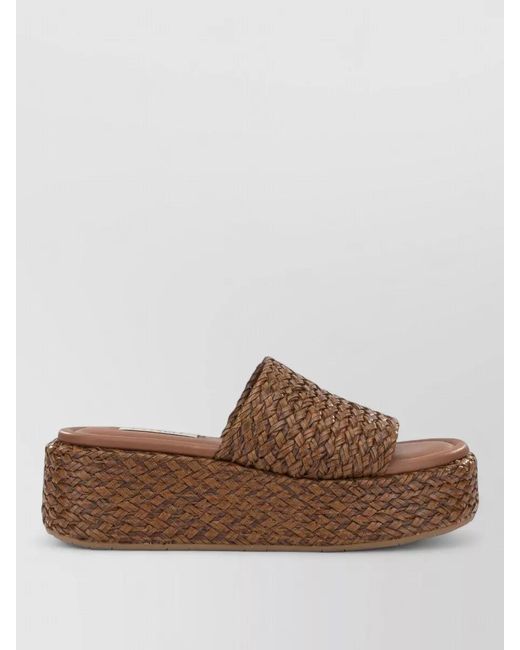 Casadei Brown Platform Sandals Open Toe Woven Texture