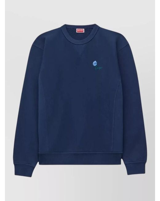 KENZO Blue Long Sleeve Crew Neck Ribbed Hem Top for men