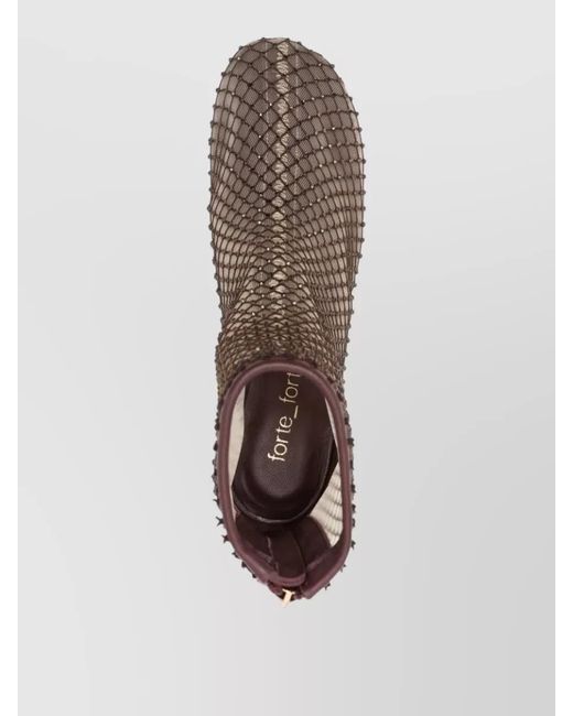 Forte_forte Natural Mesh Ankle Boots Almond Toe Block Heel