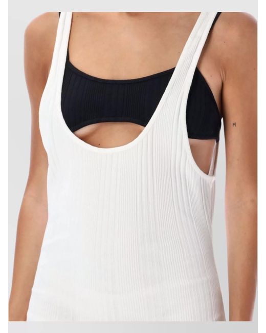 The Attico White Ribbed Scoop Neck Mini Dress