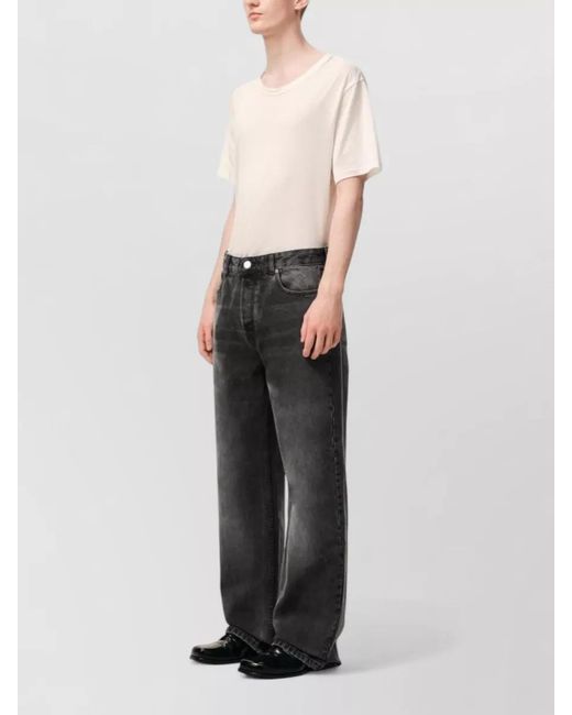 AMI Black Straight Leg Denim Trousers Five Pocket Design for men