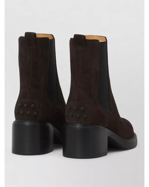 Tod's Black Suede Calfskin Ankle Boots Chunky Heel