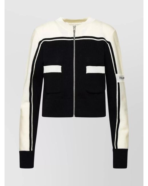 Palm Angels Black Wool Ribbed Zip Cardigan