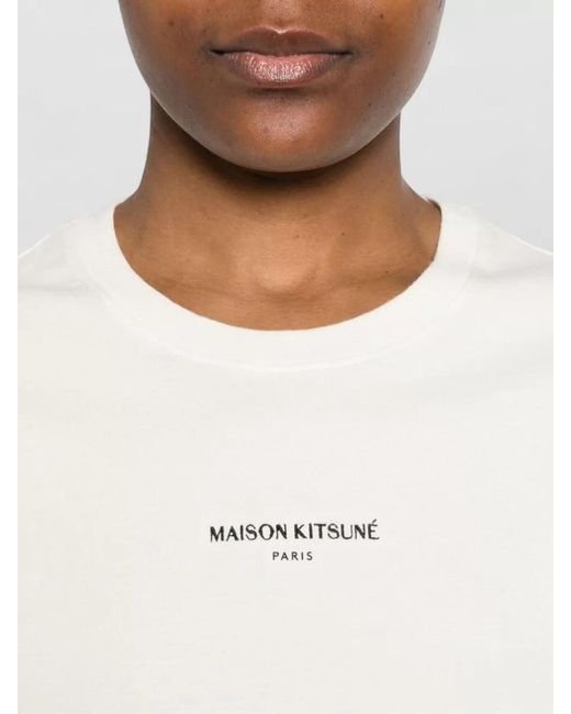 Maison Kitsuné White Embroidered Logo Cotton T-Shirt