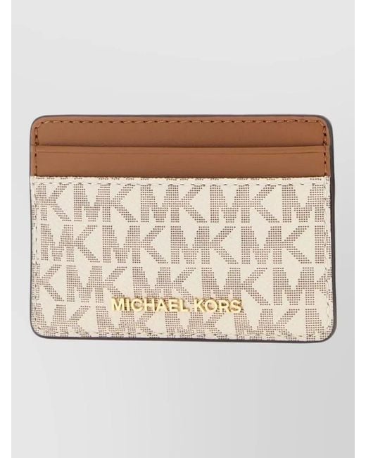Michael Kors Natural Canvas Card Holder Brand Logo Slots