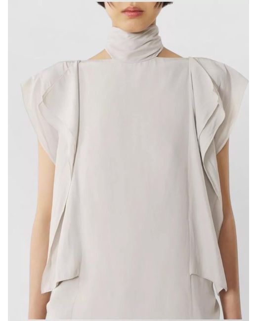 Lanvin White Ruffled High-Neck Sleeveless Blouse