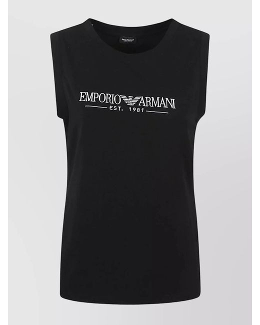 Emporio Armani Black Crew Neck Sleeveless Top Straight Hem