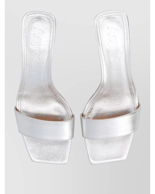 Aeyde White Mules Square Toe Stiletto Heel Metallic