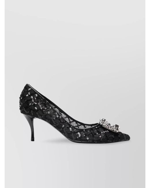 Roger Vivier Black Embellished Mesh Mid Heel Pumps