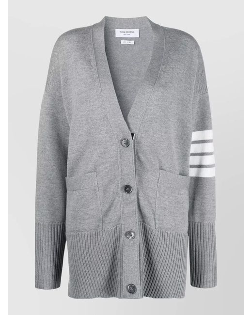Thom Browne Gray Relaxed V Neck Cardigan Fine Merino Wool