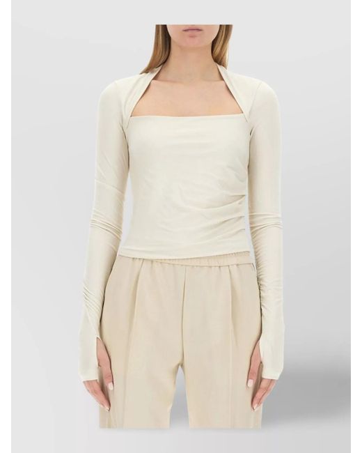 Helmut Lang Natural Square Neck Open Back Long Sleeve Top