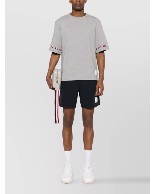 Thom Browne Gray Cotton Jersey Ribbed Crewneck Short-Sleeve T-Shirt for men