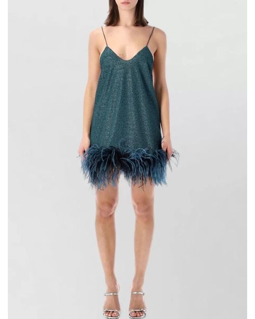Oseree Blue Metallic Mini Dress
