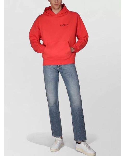 sunflower Red Logo Embroidery Hooded Sweatshirt Front Pocket for men