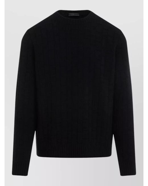 Prada Black Wool Cashmere Crewneck Pullover Textured Knit for men