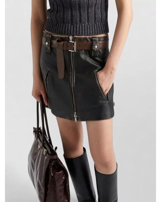 Prada Black Textured Mini Skirt Belt Loops Pockets
