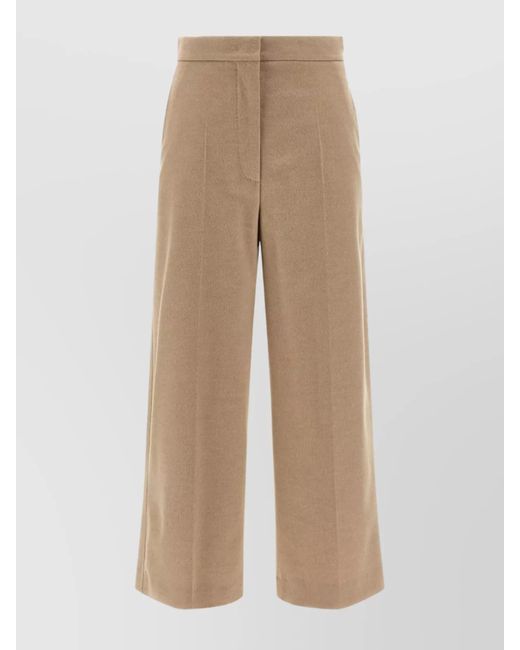 Max Mara Natural Wide Leg Trousers With Belt Loops And Pockets