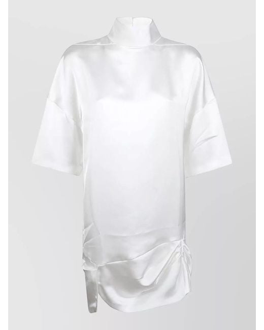 IRO White Tikka Draped Detail High Neckline Dress