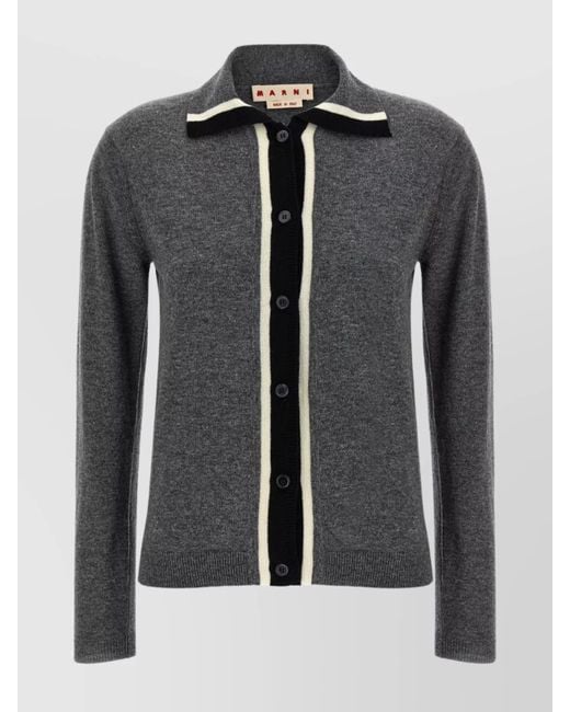 Marni Black Knit Cardigan With Ribbed Cuffs And Hem