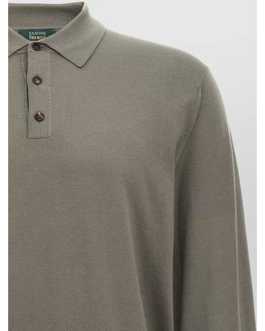 Zanone Gray Wool Long-Sleeve Polo Shirt for men