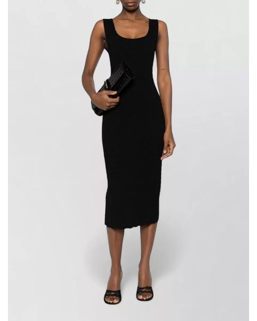 Emporio Armani Black Textured Scoop Neck Sleeveless Midi Dress