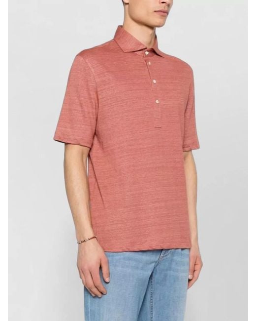 Brunello Cucinelli Pink Linen Blend Short-Sleeve Polo Shirt for men