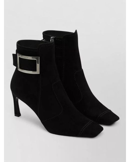 Roger Vivier Black Ankle Length Pointed Toe Stiletto Heel Boots