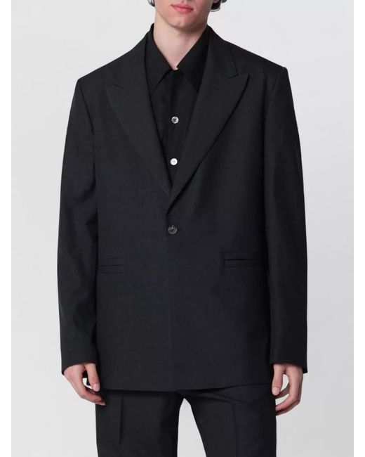 NAMACHEKO Black Coat Notch Lapel Front Pockets Design for men